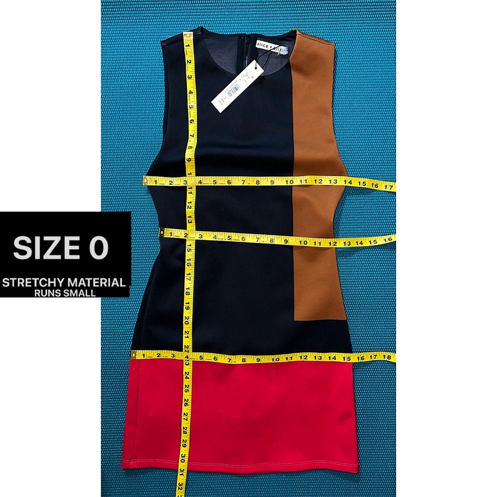 Alice + Olivia Wynell Black Red Brown Multicolored Colorblock Fitted Mini Dress - Picture 7 of 16